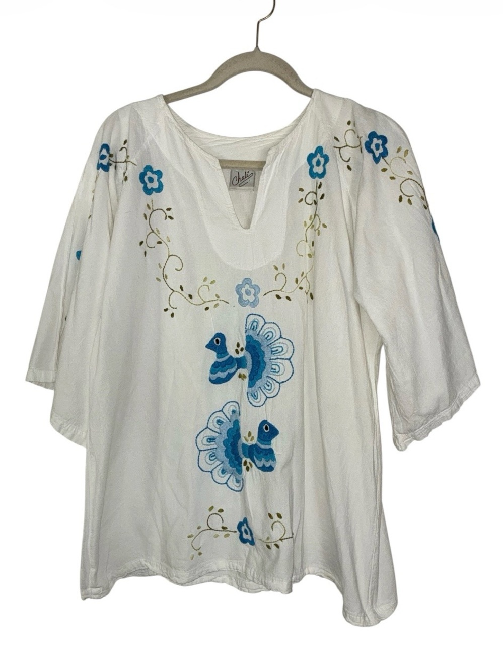 Vintage Chali 100% cotton embroidered Top Sz L Handmade Mexico